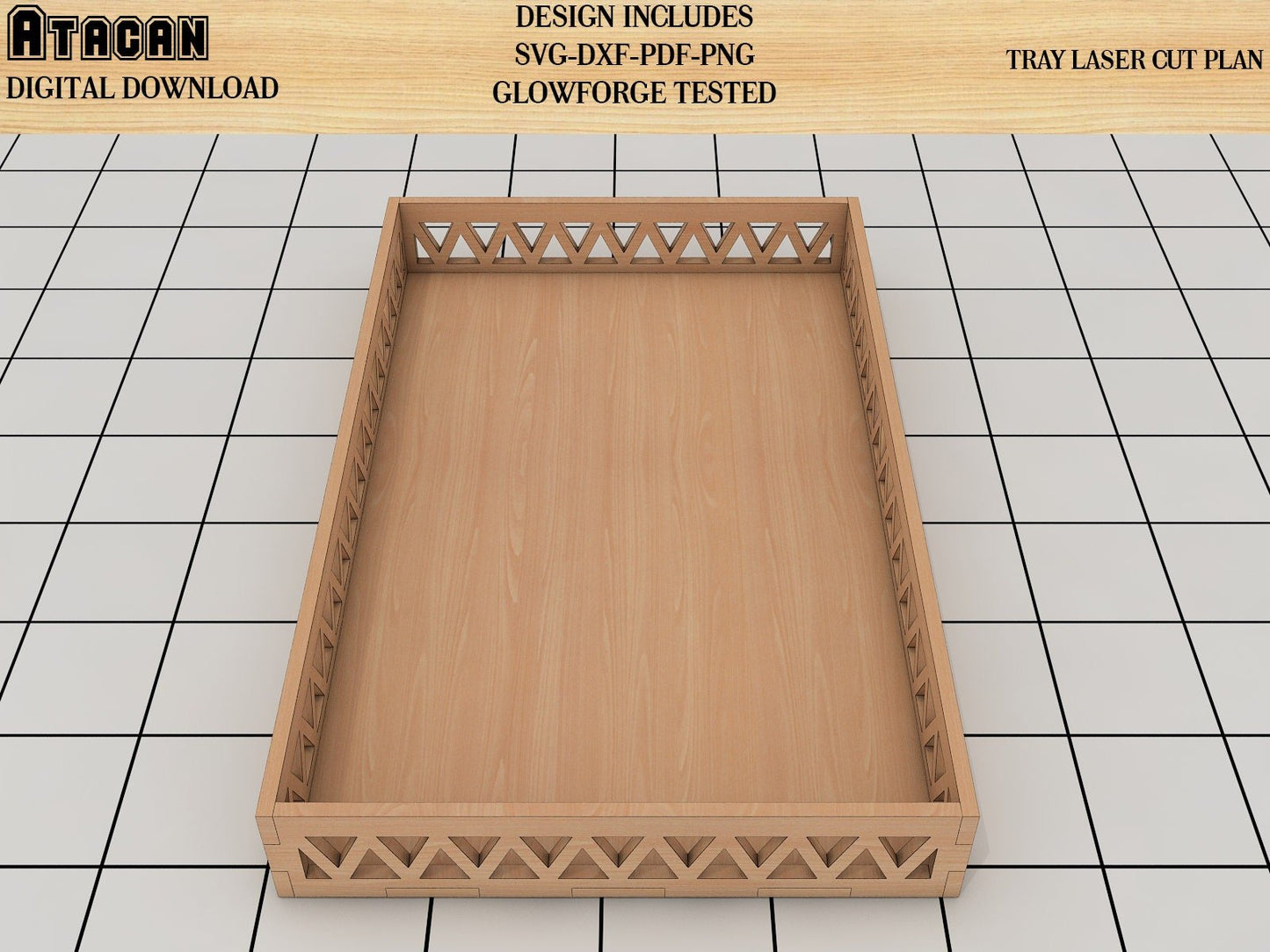 Rectangular Serving Tray Laser SVG file, Wooden Tea Tray laser cut plan, Glowforge Cutting Template 216