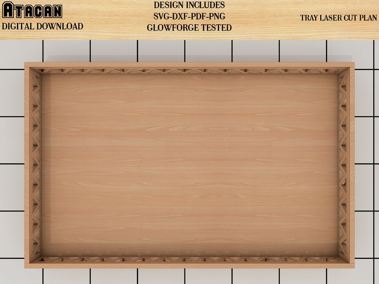 Rectangular Serving Tray Laser SVG file, Wooden Tea Tray laser cut plan, Glowforge Cutting Template 216