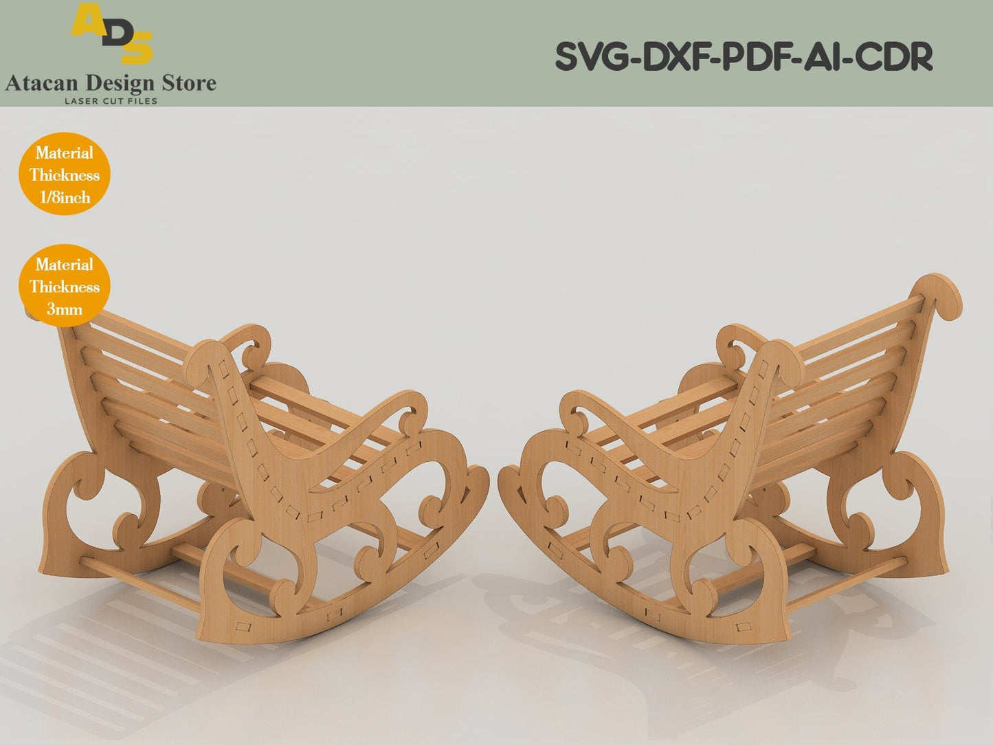 Rocking Chair Laser Cutting files / Laser Machines and CNC cut plans / Glowforge project ADS161