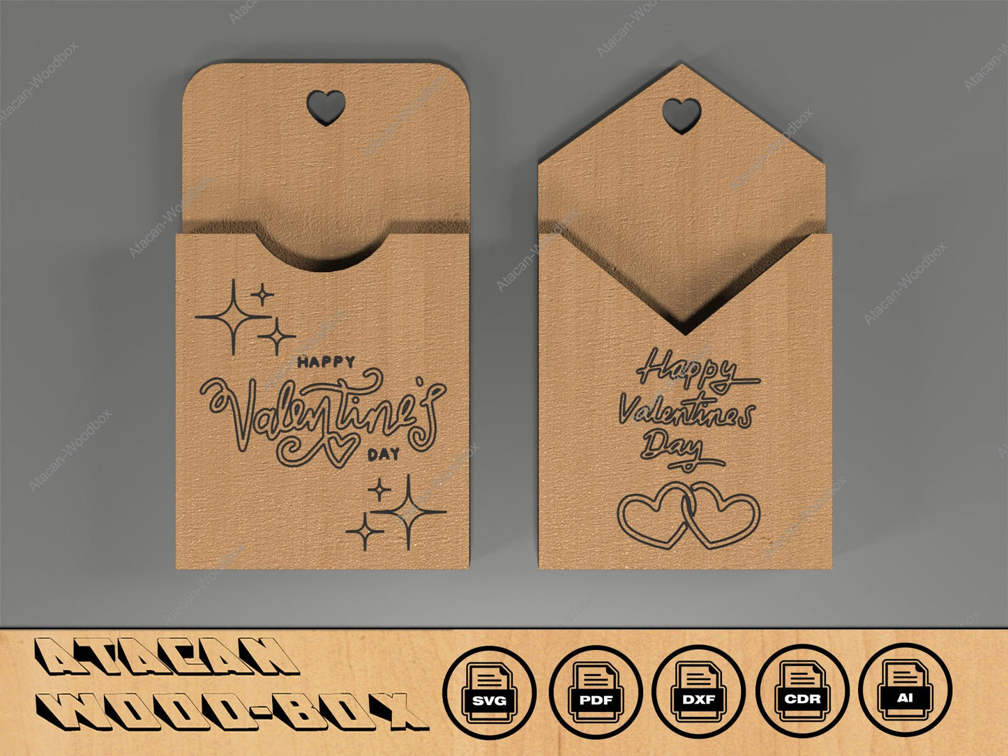 Romantic Gift Card Holder Set - Wooden Love Cases - Happy Valentines Day SVG - Unique Designs For Anniversary 404
