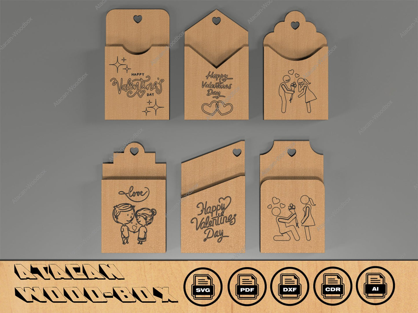 Romantic Gift Card Holder Set - Wooden Love Cases - Happy Valentines Day SVG - Unique Designs For Anniversary 404