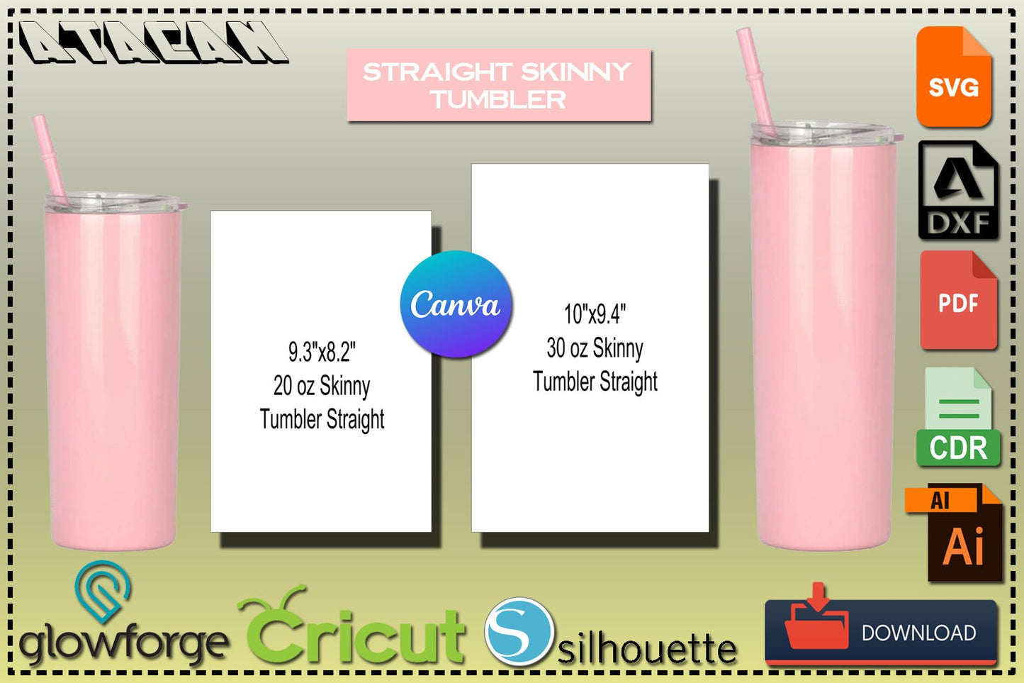 Rotating Tumbler Template / Skinny Straight Tumblers / Drag and Drop in Canva / Tumbler Canva Mockup SVG DXF Ai CDR 370