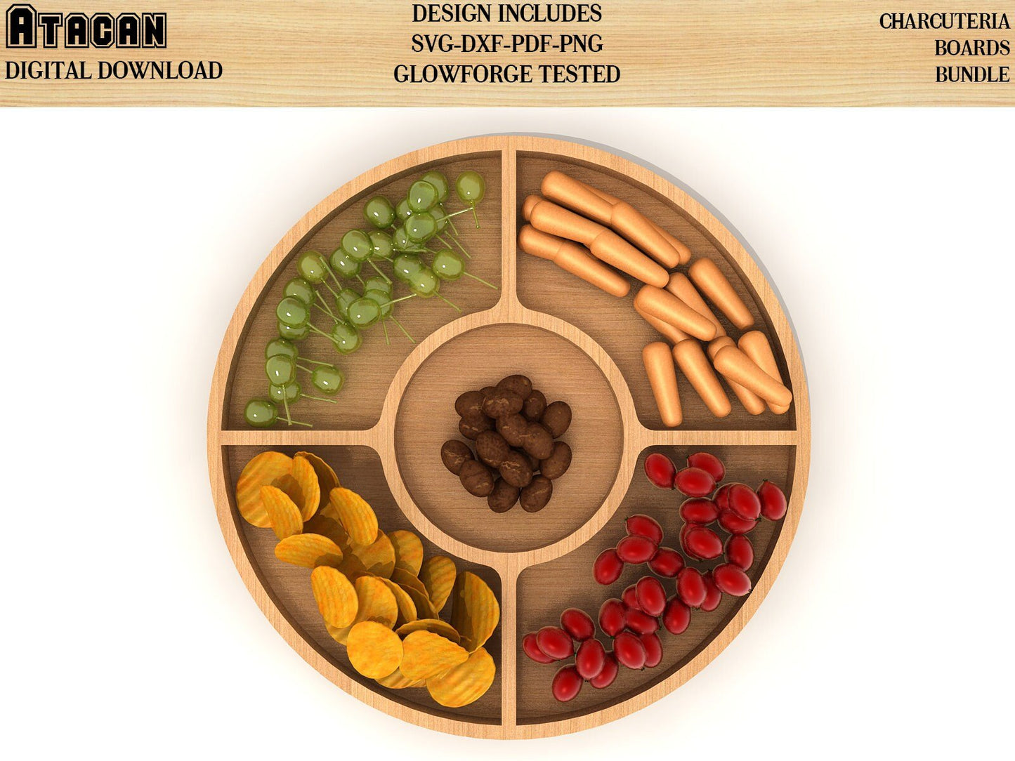 Round Charcuterie Board Svg bundles - Circle Laser Cut Files - Glowforge Ready 130
