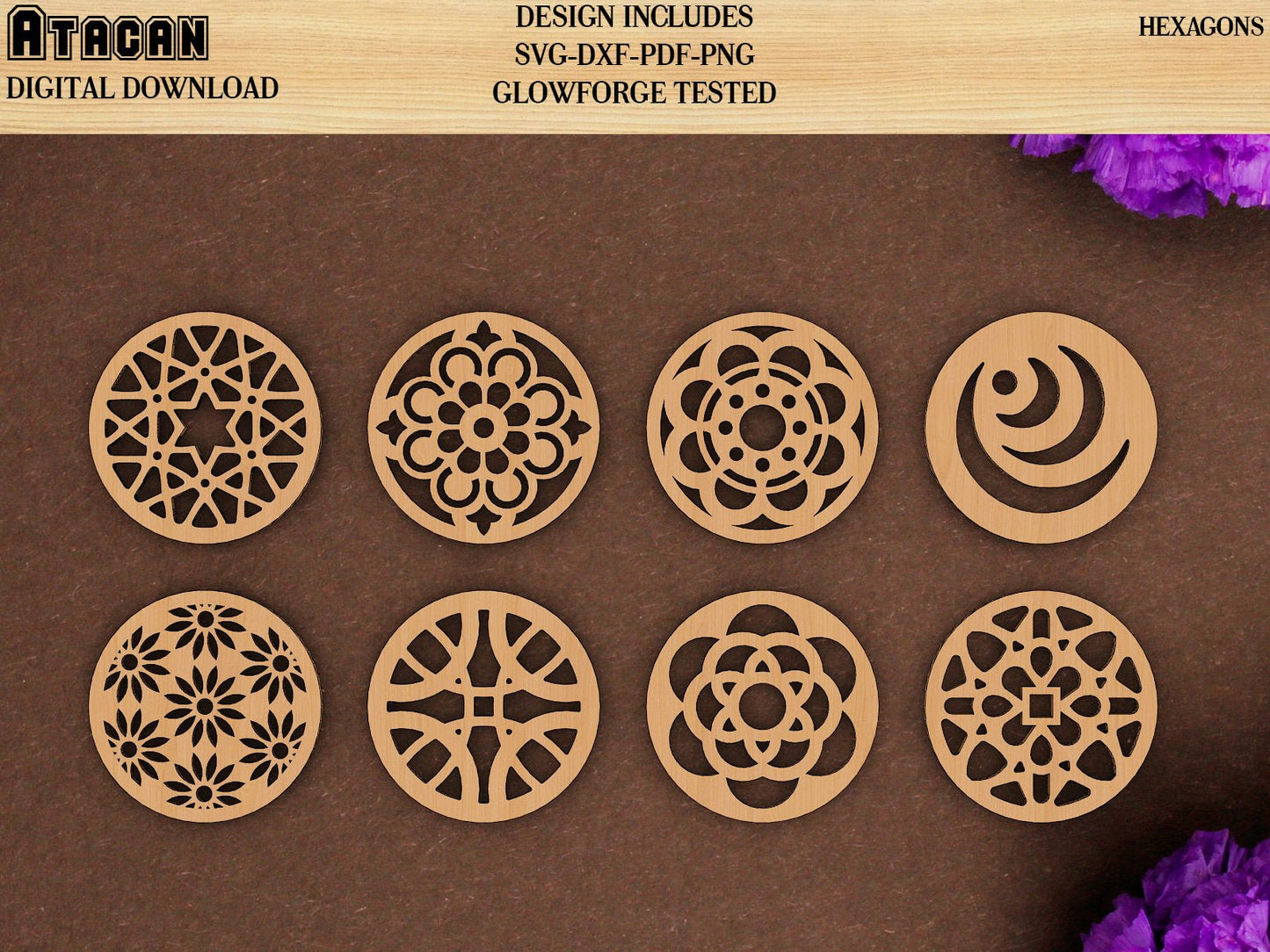 Round Coaster Set / Drink Mats Laser Cut Files / Dxf, Svg, Cdr, Ai 334