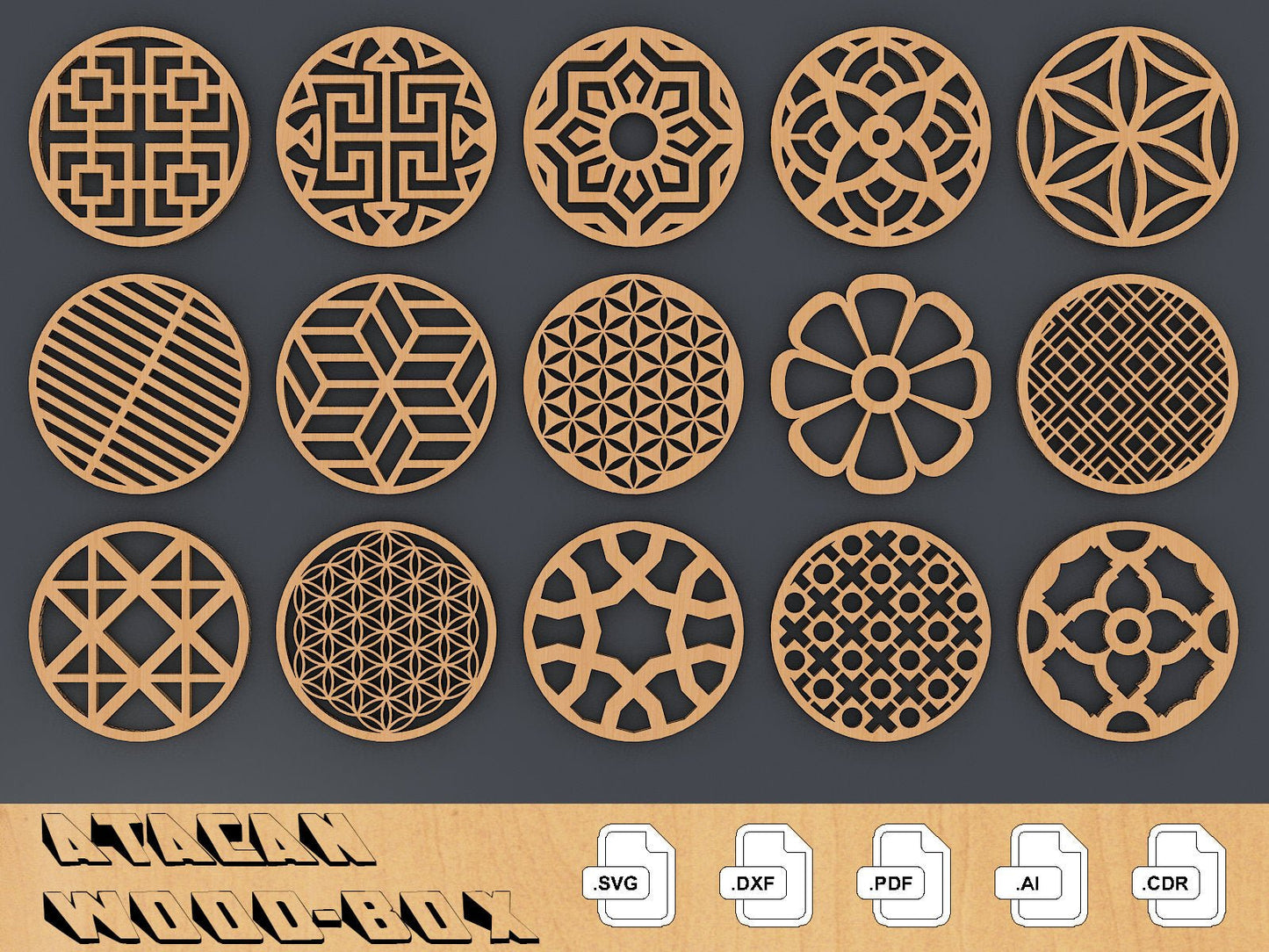 Round Coasters Bundle, Earrings Vector Laser cut file SVG DXF, Glowforge Laser cut template Patterns 098