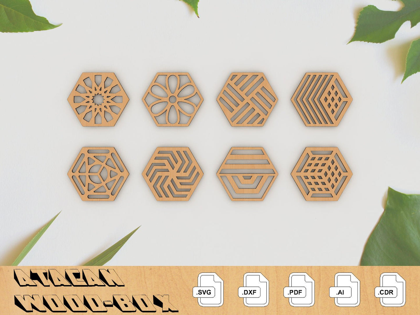 Round Coasters Set - Laser Cut Files - Svg + Dxf + Pdf + Ai + Cdr File - Instant Download 154