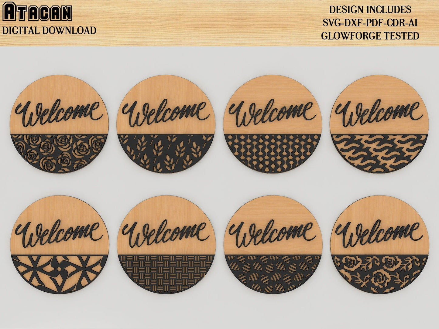 Round door hanger Bundle / Welcome Door Sign / Patterned Round Door Hanging Laser cut Svg files 445