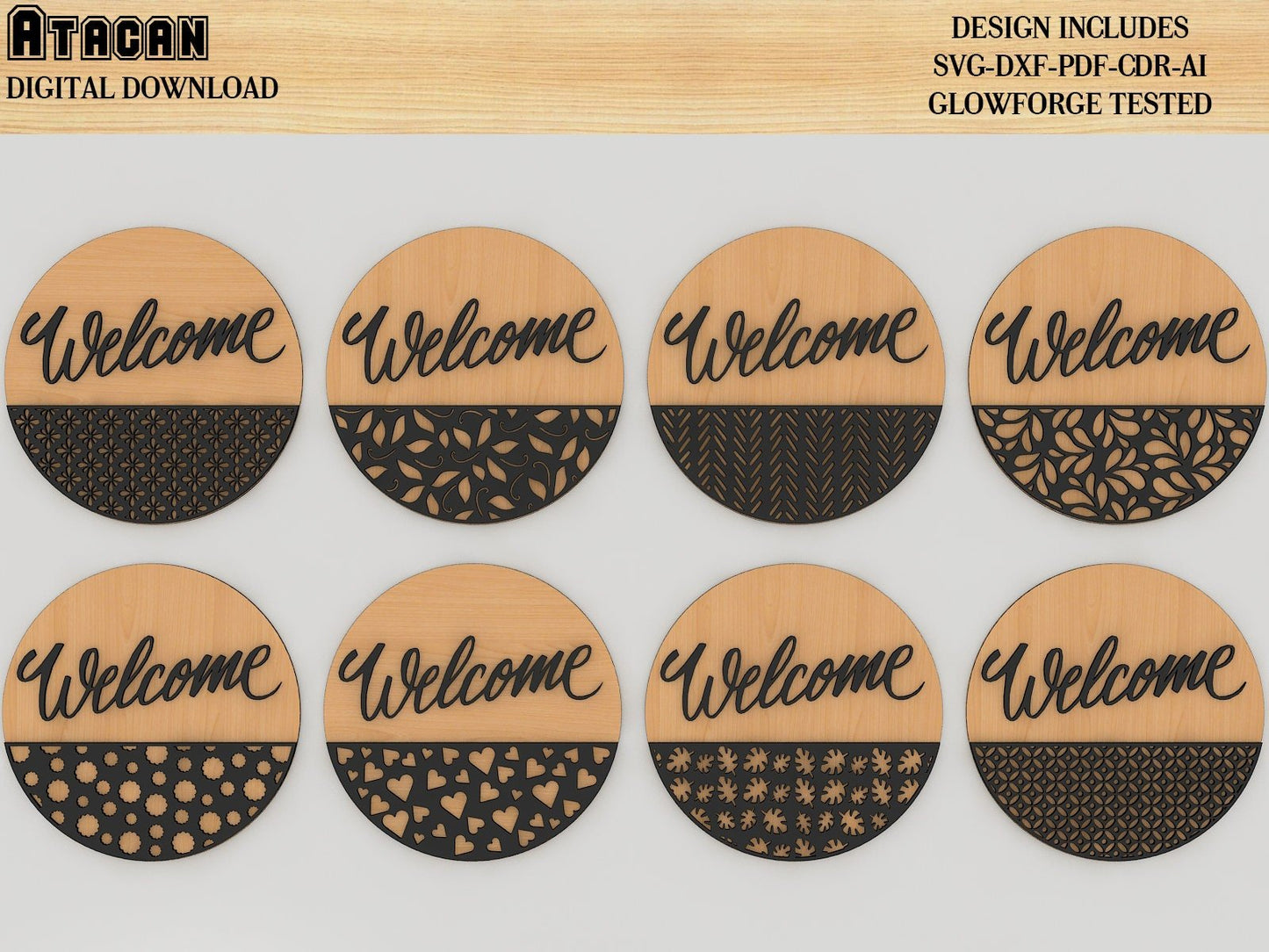 Round door hanger Bundle / Welcome Door Sign / Patterned Round Door Hanging Laser cut Svg files 445