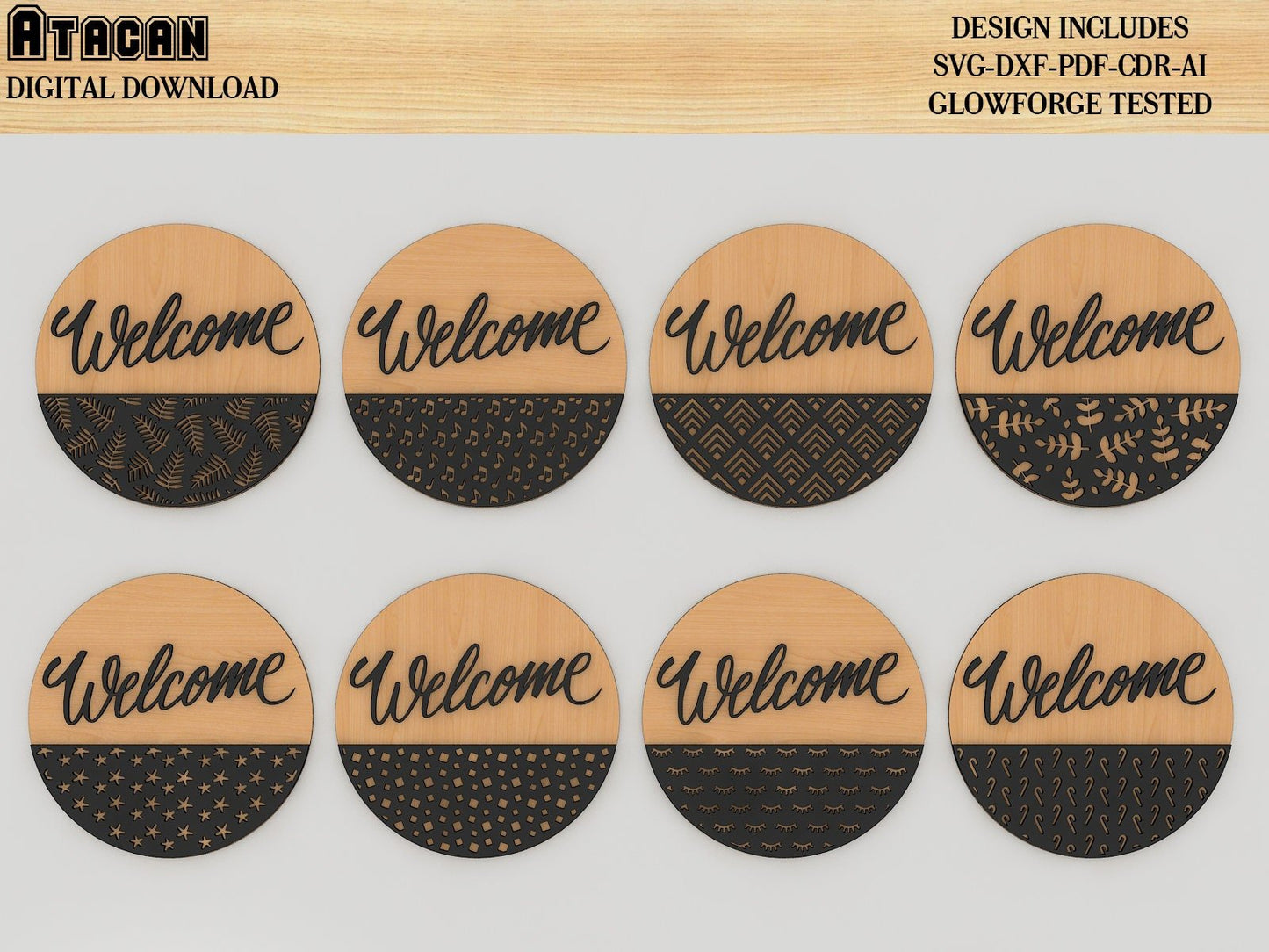 Round door hanger Bundle / Welcome Door Sign / Patterned Round Door Hanging Laser cut Svg files 445