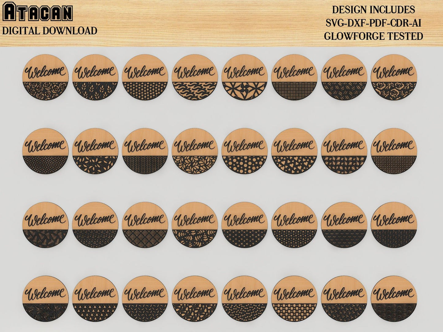 Round door hanger Bundle / Welcome Door Sign / Patterned Round Door Hanging Laser cut Svg files 445