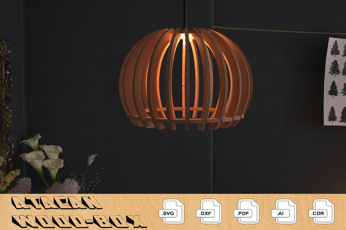 Round Oval Wood Pendant Light Chandelier Lamp lampshade plywood Svg, Dxf, Cdr 275
