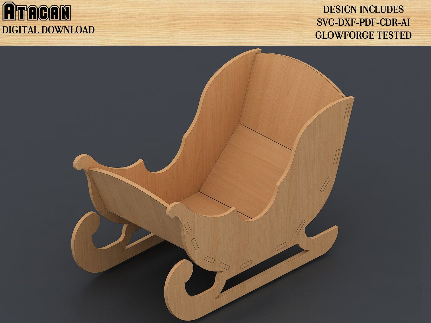 Santa Sleigh Christmas Collection / New Year Sleighs decor / Glowforge ready, Wooden Craft DIY 475