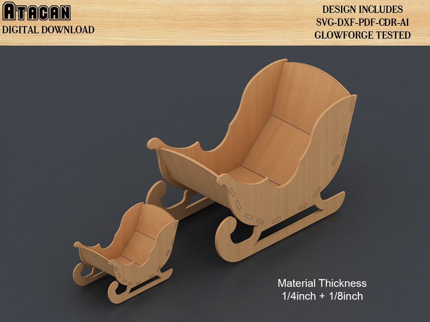 Santa Sleigh Christmas Collection / New Year Sleighs decor / Glowforge ready, Wooden Craft DIY 475