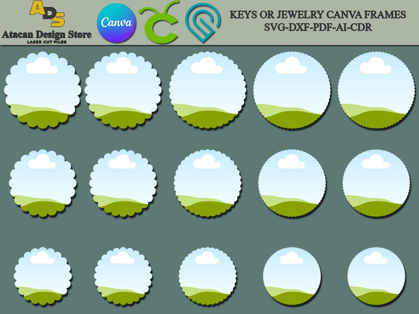 Scallop Circle Canva Frames / Scallop Mockup for Canva / Scallop Tag Templates SVG DXF Ai CDR 332