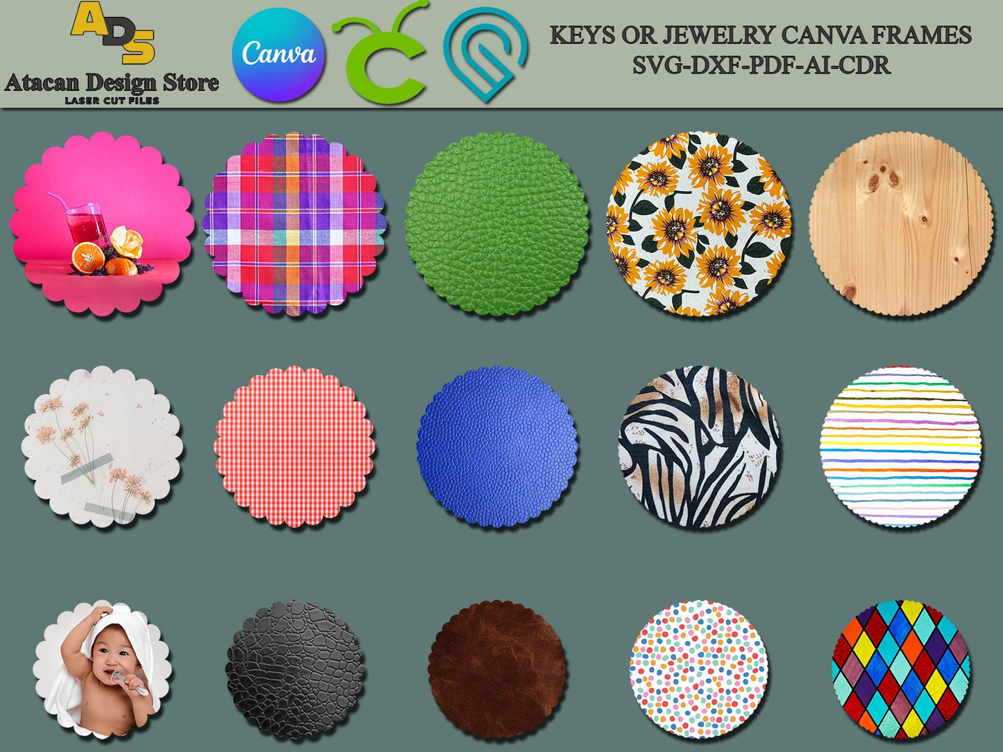 Scallop Circle Canva Frames / Scallop Mockup for Canva / Scallop Tag Templates SVG DXF Ai CDR 332