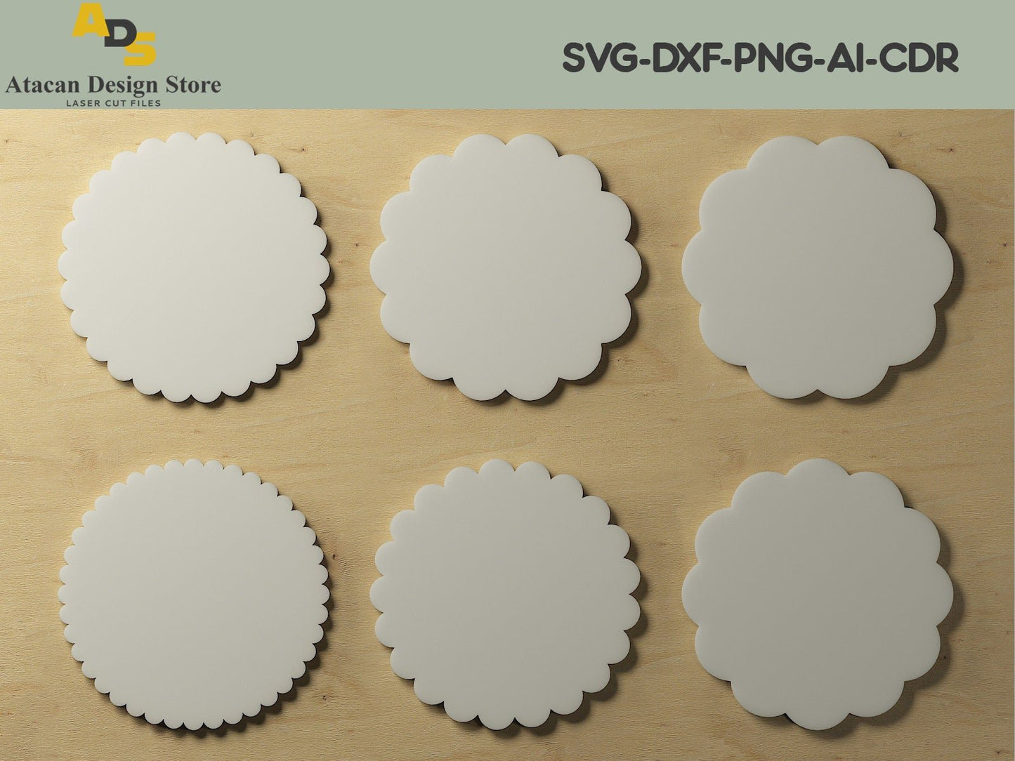 Scallop circle SVG / Scallop shape digital files / Scalloped circle Dxf / Scallop templates 265