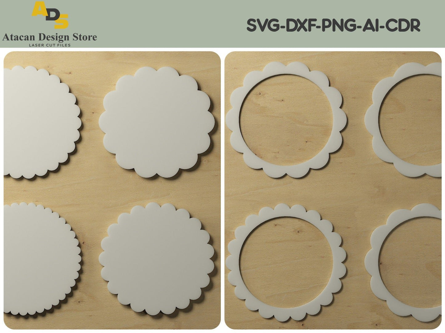 Scallop circle SVG / Scallop shape digital files / Scalloped circle Dxf / Scallop templates 265