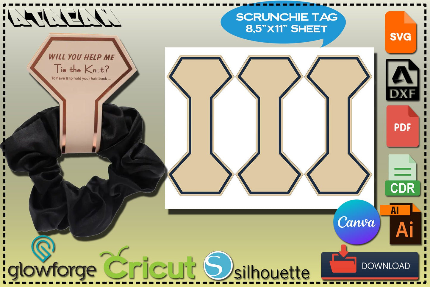 Scrunchie Tag Template / Scrunchie Label 8.5"x11" sheet, Printable Canva SVG DXF Ai CDR 347