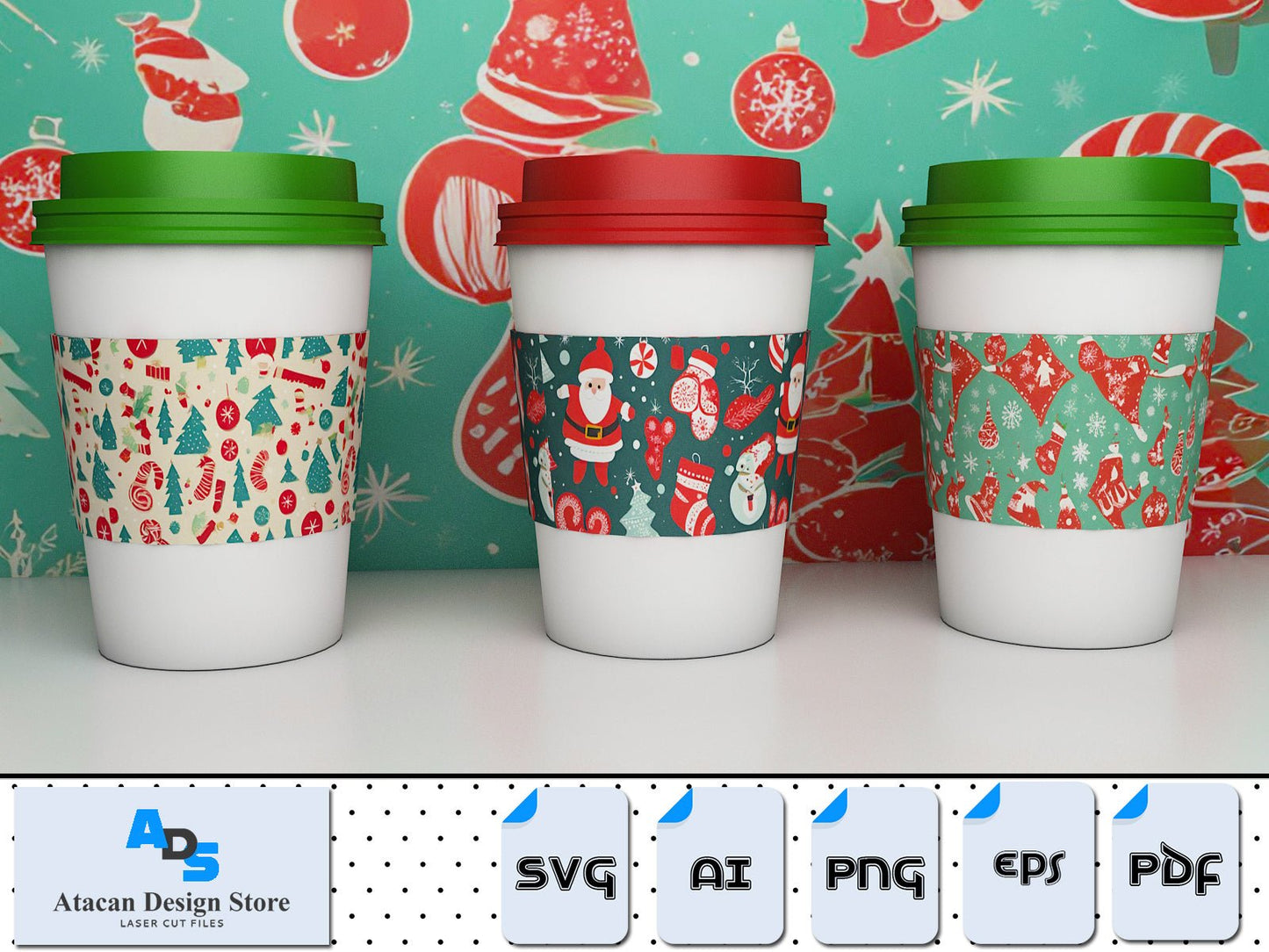 Seamless Vintage Christmas Patterns / Snowflake Santa Christmas Tree Wrap Templates / Xmas Winter Wallpapers Background SVG DXF CDR 350