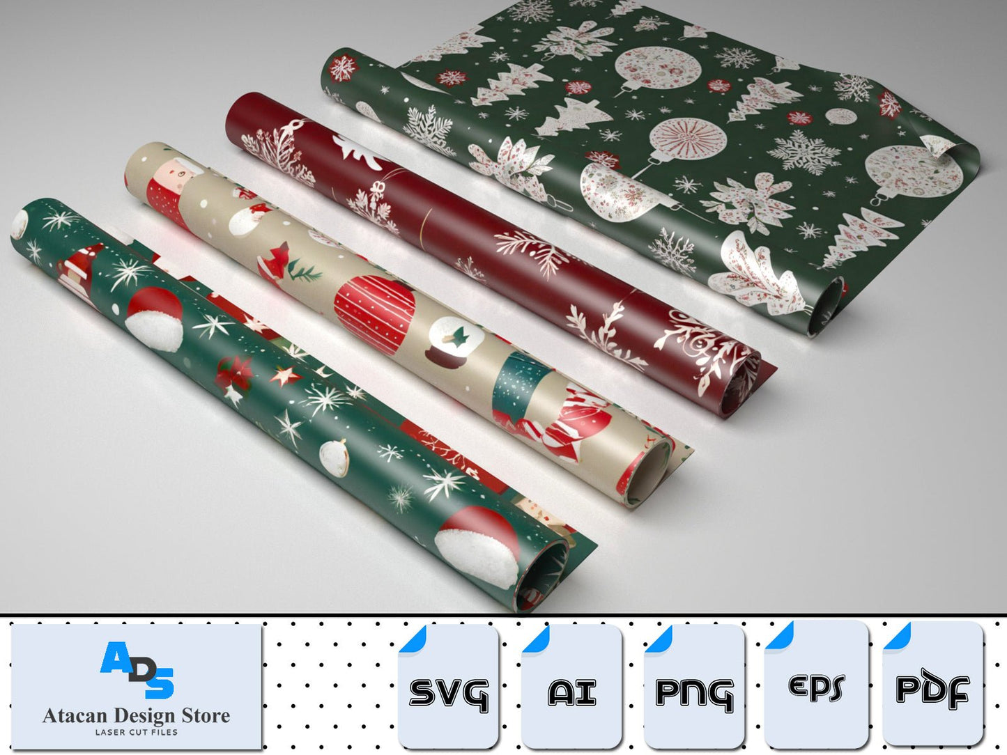 Seamless Vintage Christmas Patterns / Snowflake Santa Christmas Tree Wrap Templates / Xmas Winter Wallpapers Background SVG DXF CDR 350