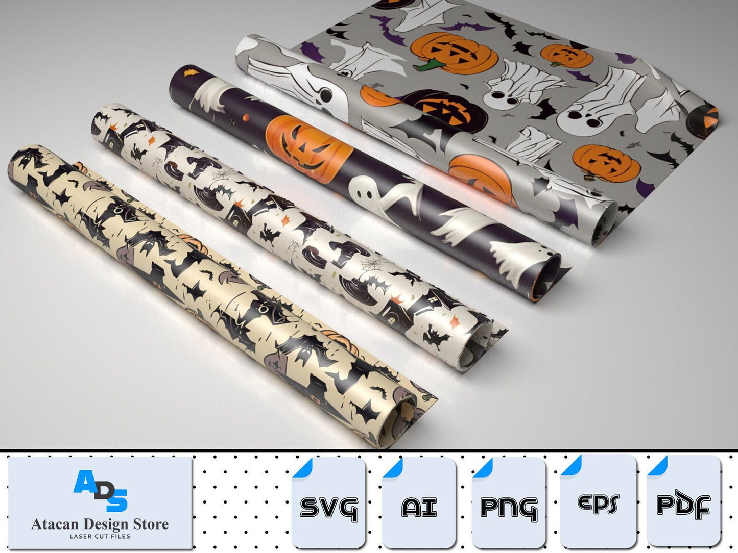 Seamless Vintage Halloween Patterns / Pumpkin Pooky Bats Witches Templates / Halloween Spooky Ghosts Wallpapers Background SVG DXF CDR 351