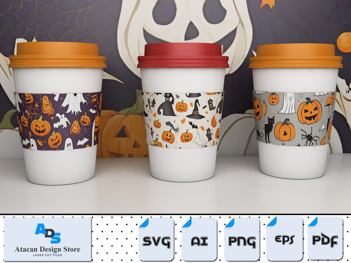 Seamless Vintage Halloween Patterns / Pumpkin Pooky Bats Witches Templates / Halloween Spooky Ghosts Wallpapers Background SVG DXF CDR 351