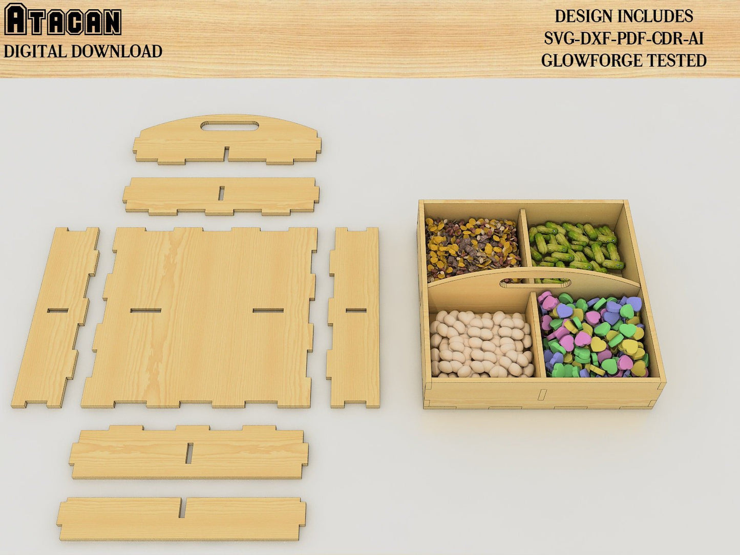 Serving Divided Tray Svg file , Wooden Tray vector, Laser machines cut Plan 314