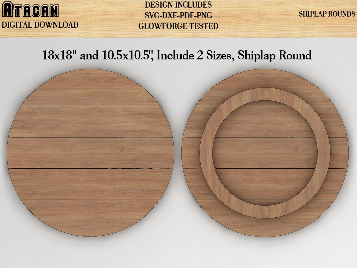 Shiplap Circle SVG Glowforge File / Shiplap Round SVG cut files / Laser Cut File / Engraved Wood Cut Files 444