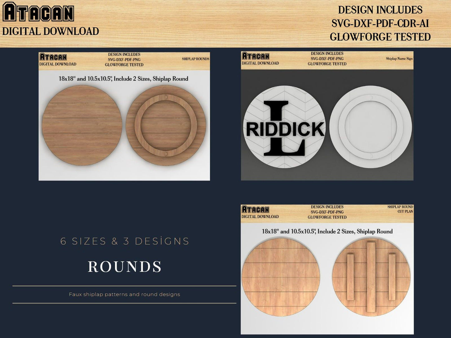 Shiplap Circle SVG Glowforge File / Shiplap Round SVG cut files / Laser Cut File / Engraved Wood Cut Files 444