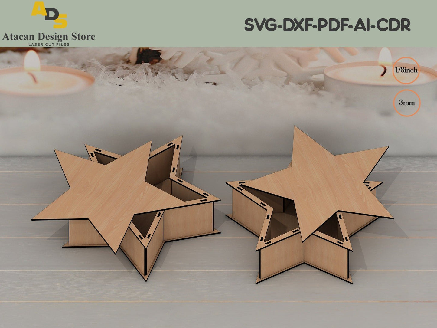 Star Box Laser Cut Files / Glowforge SVG / Laser Box Files ADS199