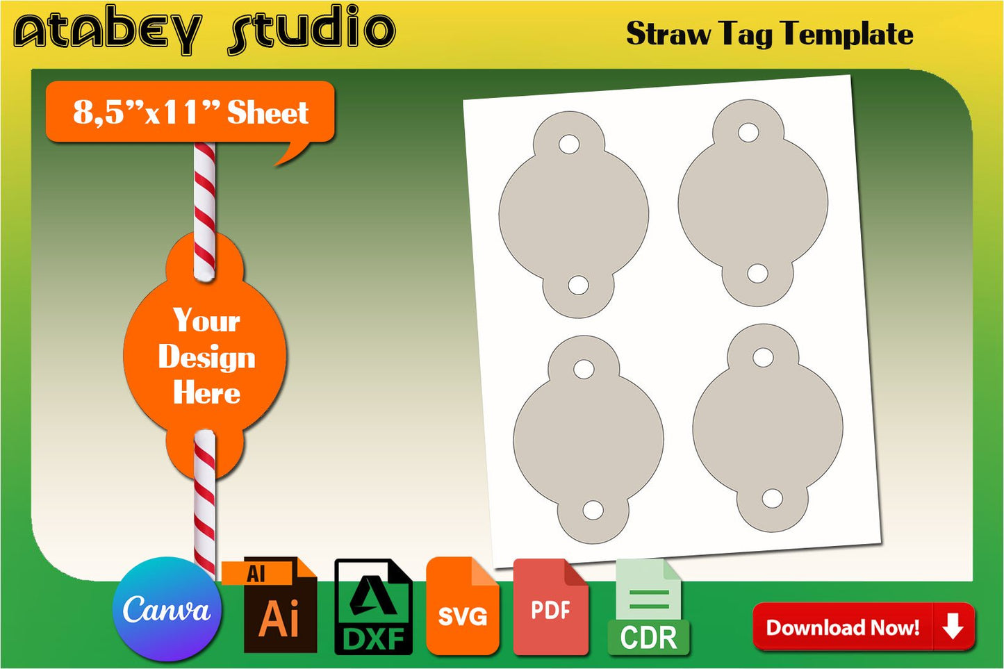Straw Tag Label / Straw Tag Template / Blank Tags Sublimation / Cricut Sihouette Cut Files / Instant Download / Svg Dxf Ai Cdr 518