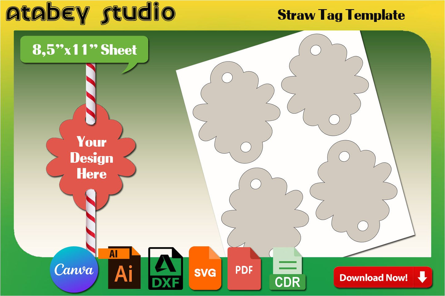 Straw Tag Printable / Straw Tag Blank Template / Custom Tag Sublimation / Cricut Sihouette Cut Files / Digital Download / Svg Dxf Ai Cdr 517