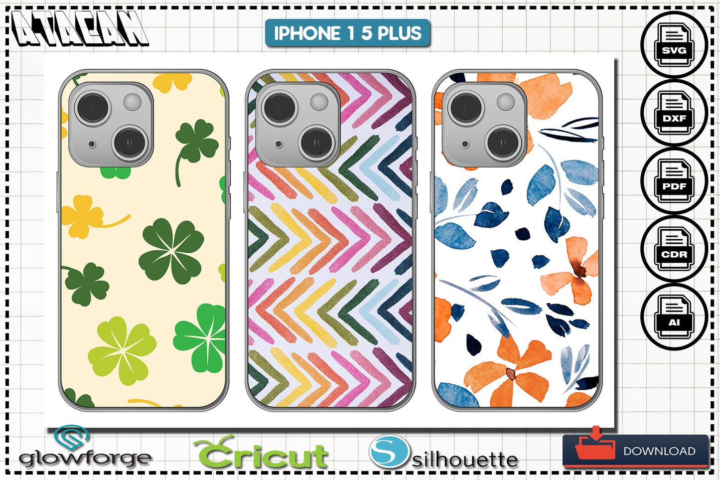 Sublimation Blank iphone 15 Plus Cases / Smartphone Mockup to fill with your Design on Canva / Personalized Iphone Case SVG DXF Ai CDR 390