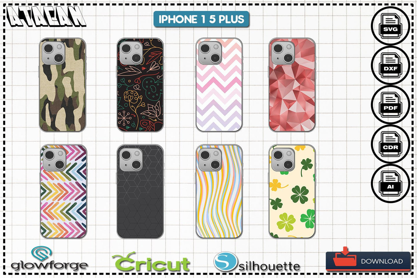 Sublimation Blank iphone 15 Plus Cases / Smartphone Mockup to fill with your Design on Canva / Personalized Iphone Case SVG DXF Ai CDR 390