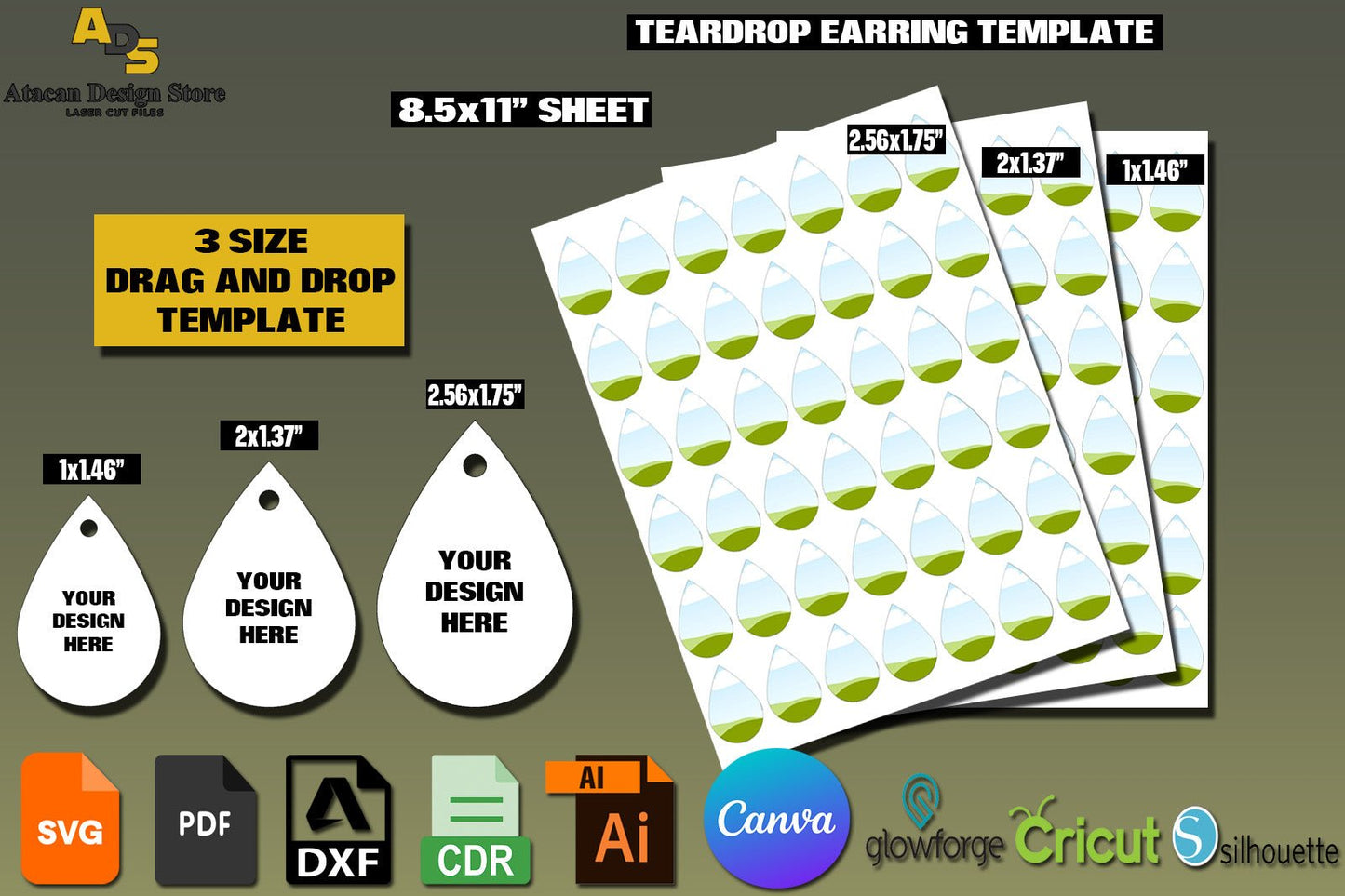Teardrop Earring Sublimation Canva Template / Sublimation Earring Template / Earring Vector for Sublimation SVG DXF Ai CDR 319