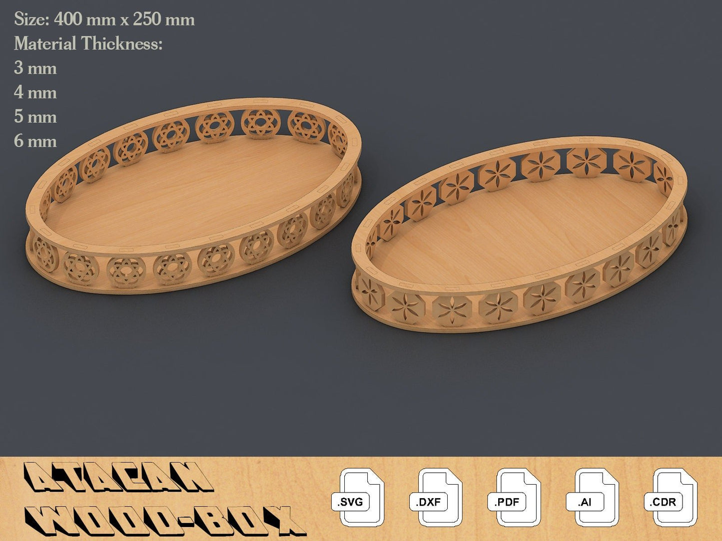 Tray Laser Cut Files - Ellipse Wood Tray Glowforge file - Svg-Dxf-Pdf-Ai-Cdr Digital Download 107