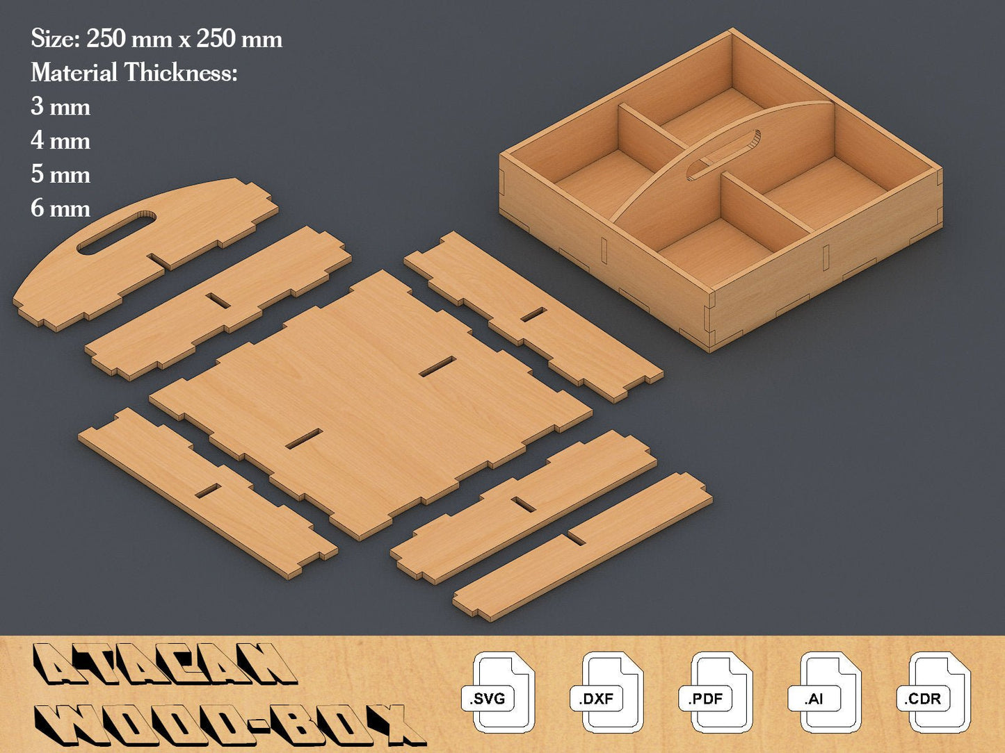 Tray multiple thickness Laser cut files, SVG-DXF-CDR vector plans, glowforge file, laser cut template 075