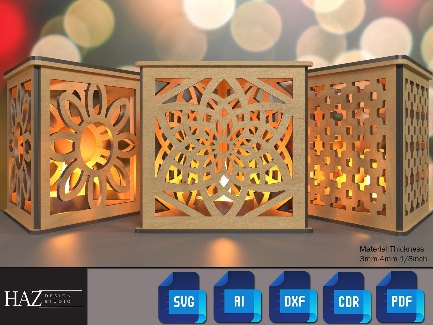 Triangle Table Lamps / Floor Light Boxes / Glowforge Candle Holders / Tealight Christmas Decor / Lantern Noel Gift SVG DXF CDR Ai PDf 175