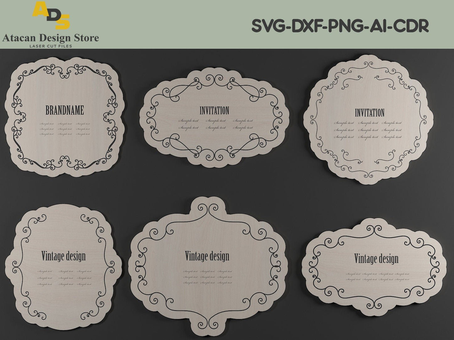 vintage Antique Ornamental Frames / Vintage Logo Badgets / Wooden Frame Laser cut files 270