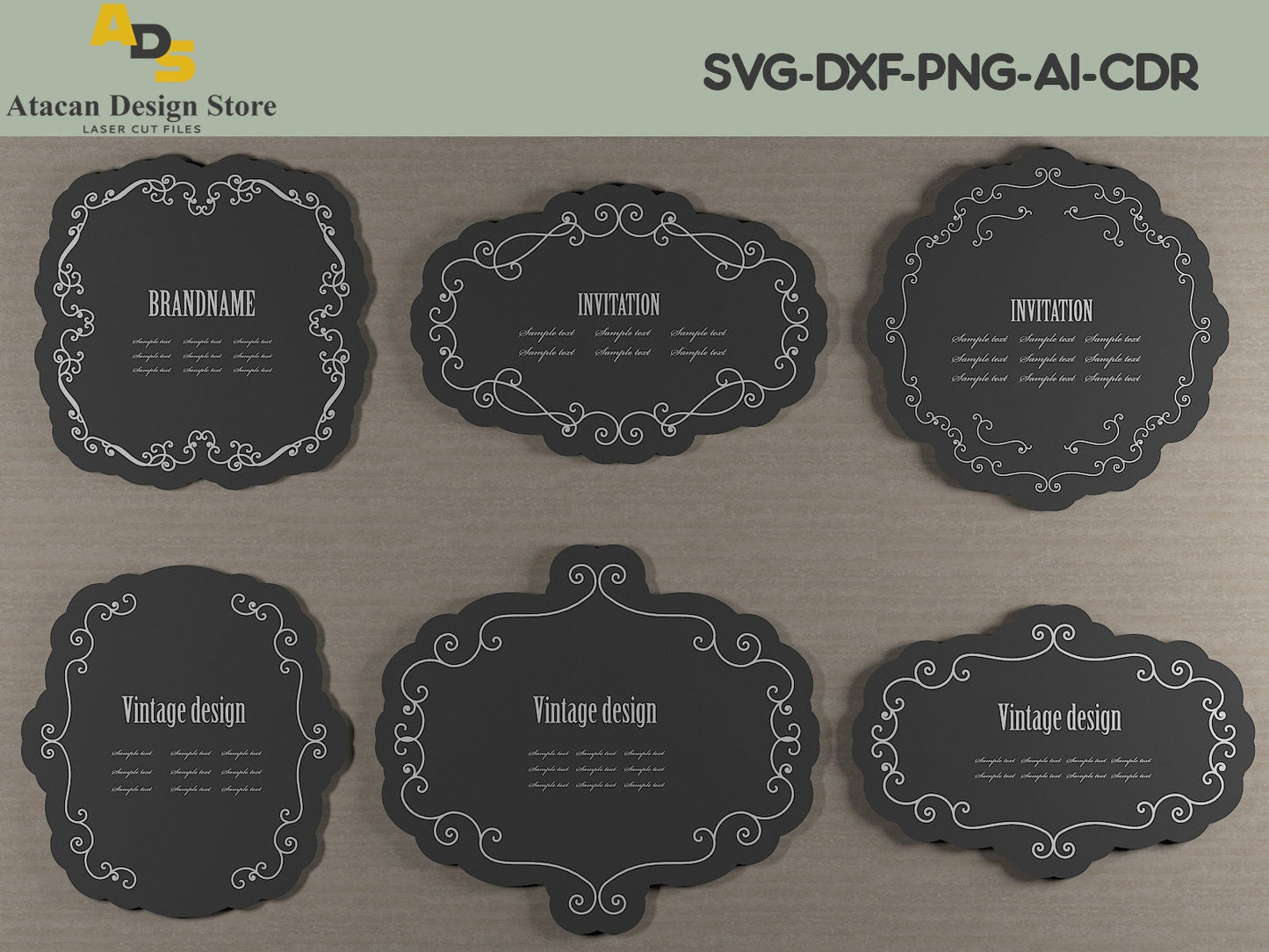 vintage Antique Ornamental Frames / Vintage Logo Badgets / Wooden Frame Laser cut files 270