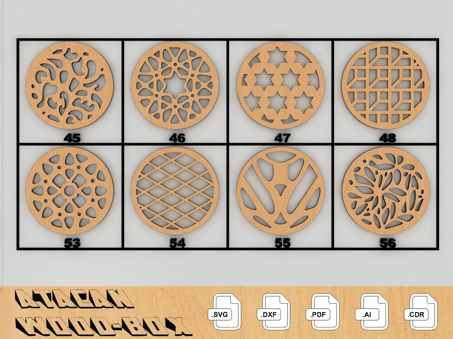 Wall Decor SVG Laser Cut files, Wood Panels, CNC Laser cut files, Coffee coasters, CNC Laser Plans 150