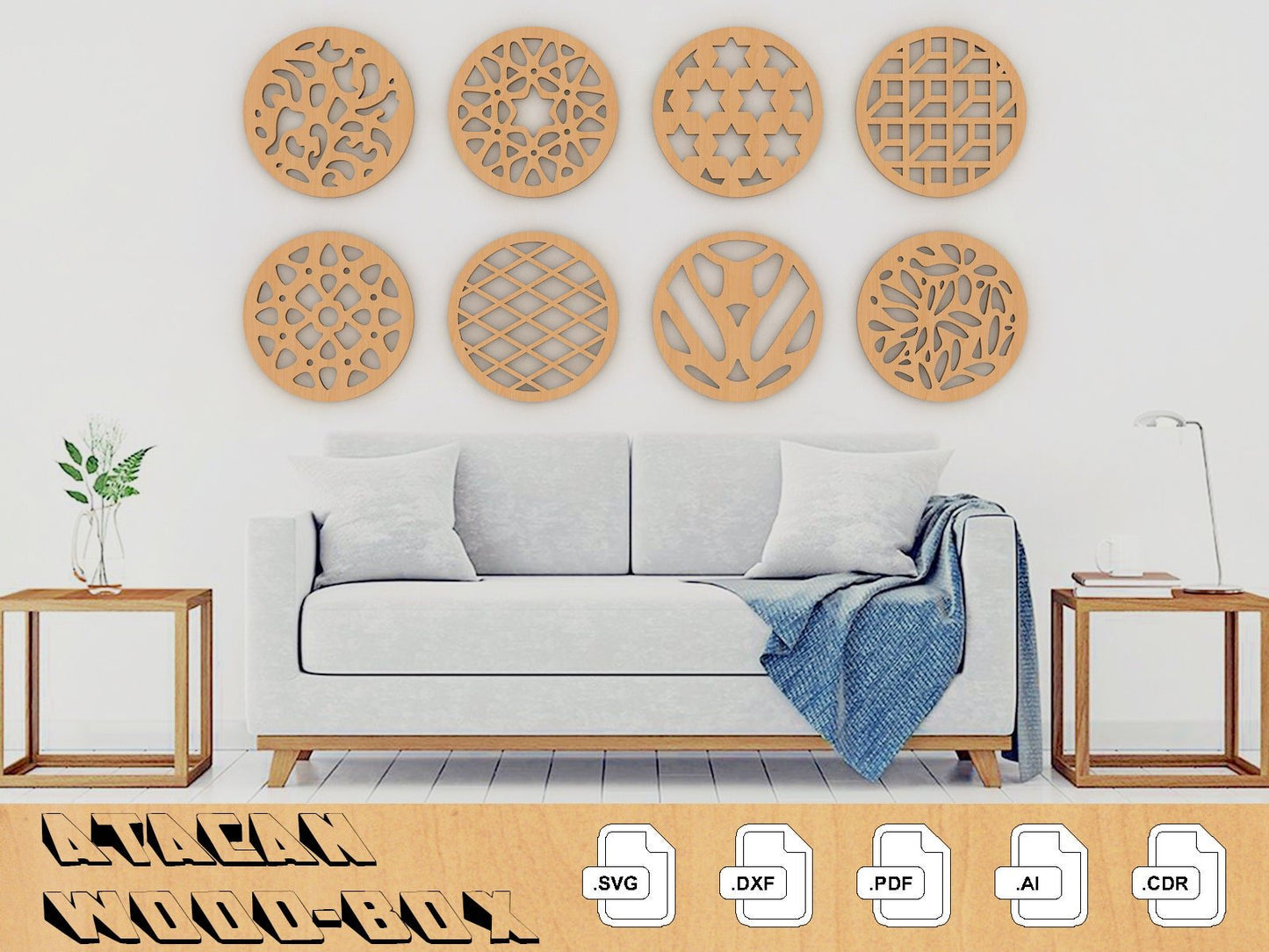 Wall Decor SVG Laser Cut files, Wood Panels, CNC Laser cut files, Coffee coasters, CNC Laser Plans 150