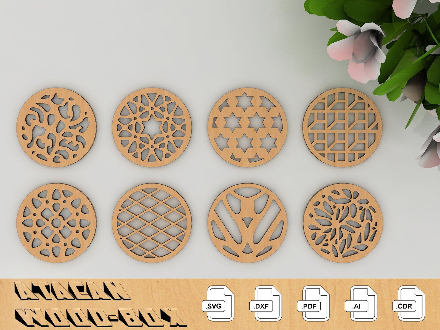 Wall Decor SVG Laser Cut files, Wood Panels, CNC Laser cut files, Coffee coasters, CNC Laser Plans 150