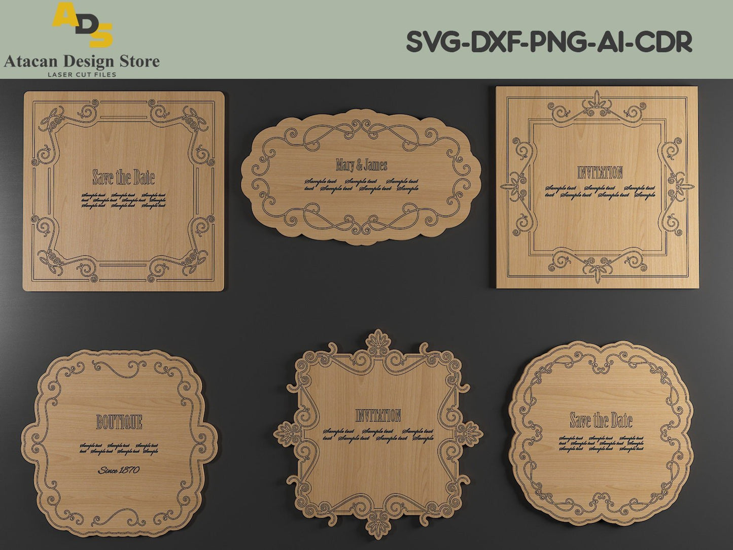 Wood Antique Ornamental Frames / Vintage Logo Badgets / Wooden Frame Designs 271