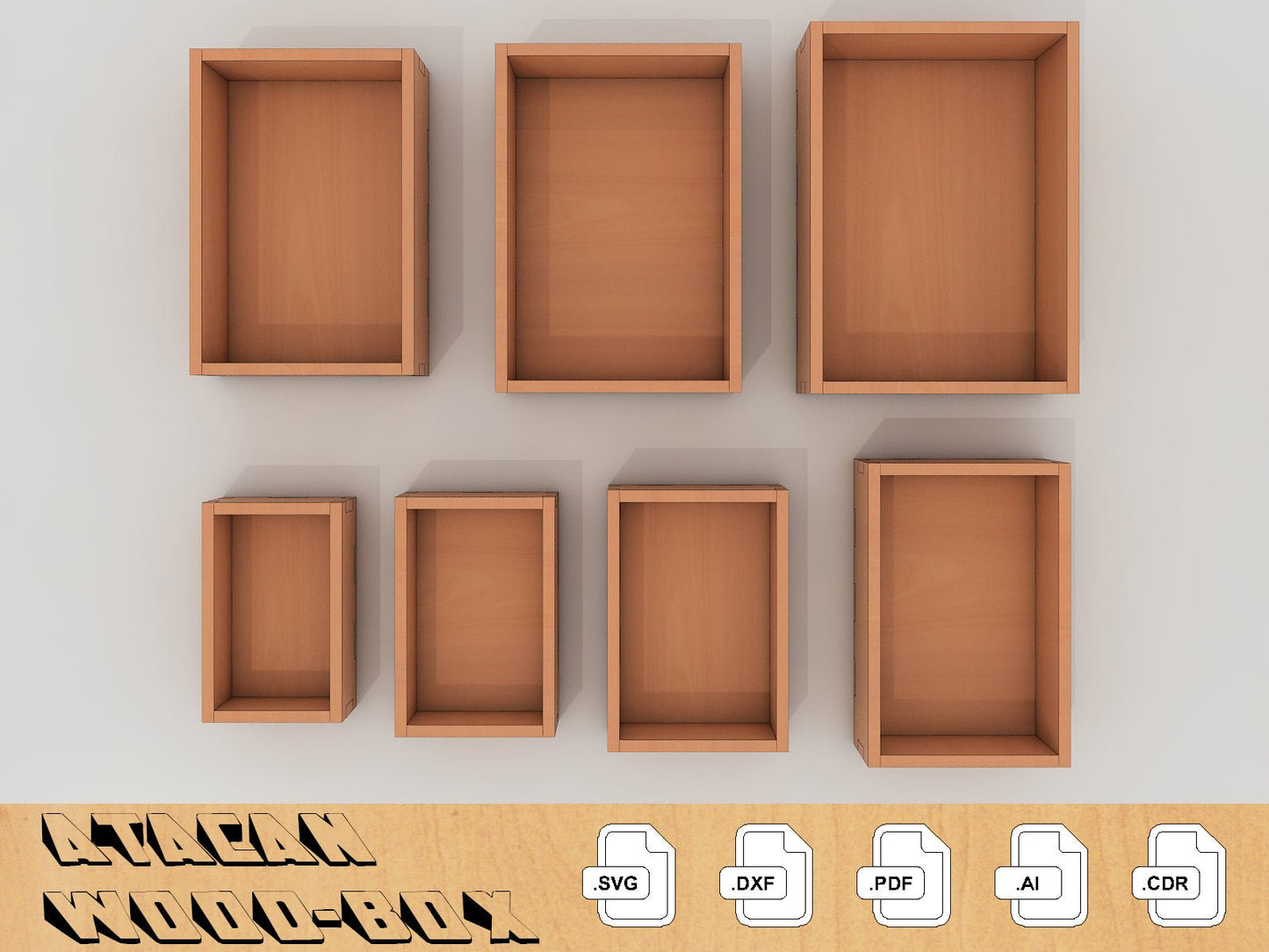 Wood Box Cutting files for 6mm Material / Glowforge, Lightburn, Xtool Boxes SVG DXF CDR Ai 053