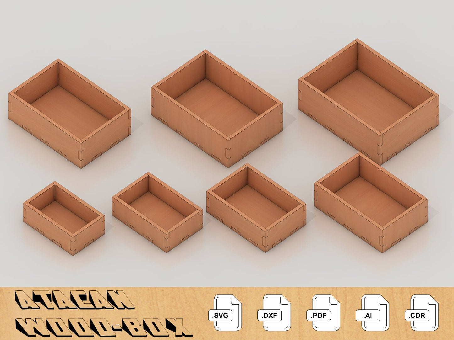 Wood Box Cutting files for 6mm Material / Glowforge, Lightburn, Xtool Boxes SVG DXF CDR Ai 053
