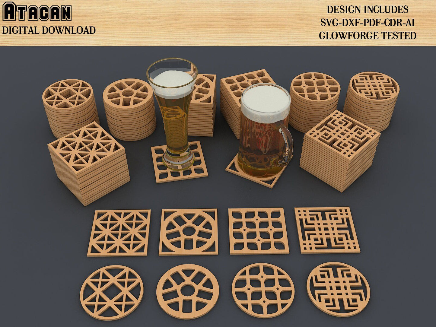 Wood Coaster Trivet Wall Decor Templates / Vector Digital SVG DXF Files Download / Laser Cutting files 351