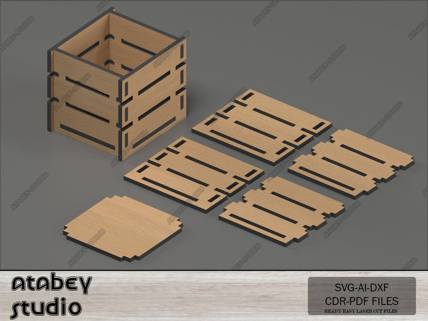 Wood Crate Boxes - Crates Vector Cut Files - Hobby Gift box multiple sizes - DIY Crate Box Set 566