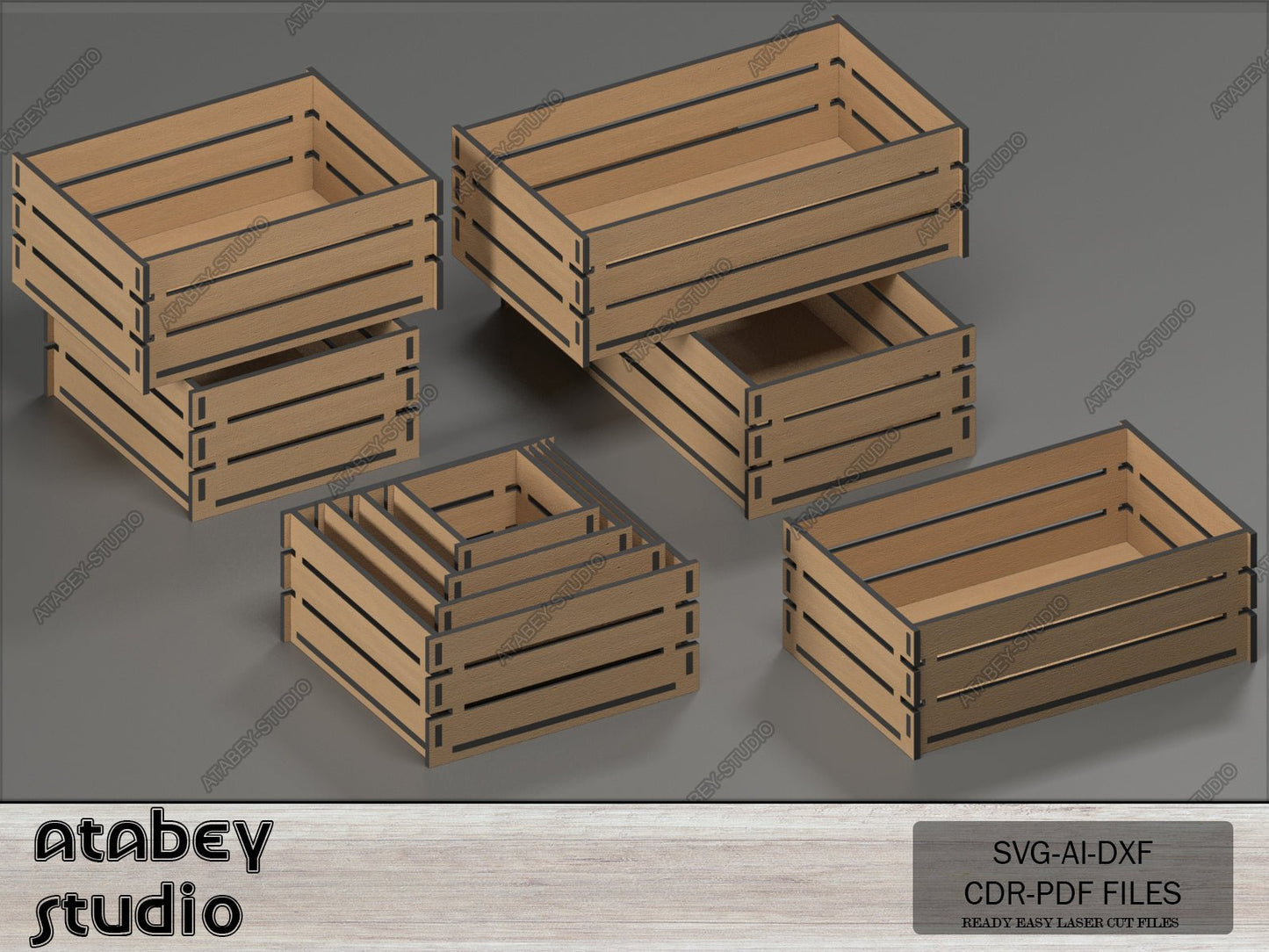 Wood Crate Boxes - Crates Vector Cut Files - Hobby Gift box multiple sizes - DIY Crate Box Set 566