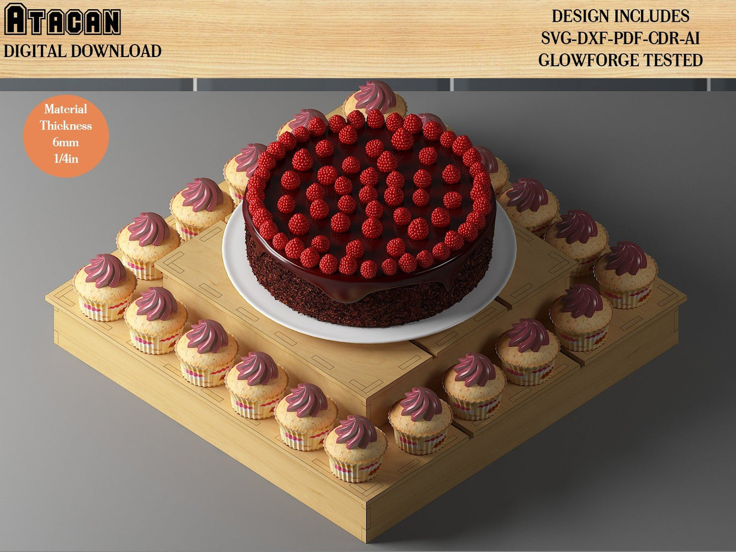 Wood Cupcake Stand / Cake Display Party Decoration / Wooden Cut Files / SVG DXF CDR Ai 489